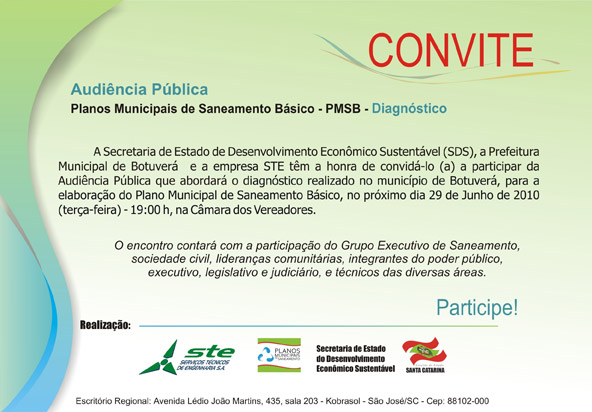 Convite Audiência Pública Planos Municipais de Sanemaneto Básico